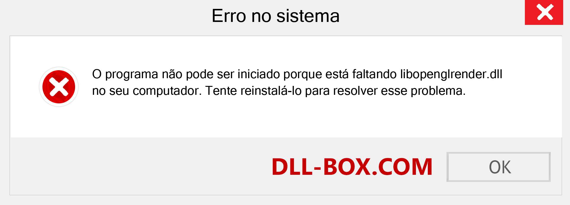 Arquivo libopenglrender.dll ausente ?. Download para Windows 7, 8, 10 - Correção de erro ausente libopenglrender dll no Windows, fotos, imagens