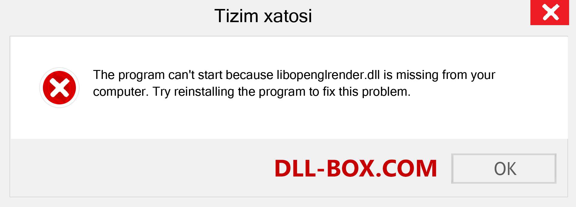 libopenglrender.dll fayli yo'qolganmi?. Windows 7, 8, 10 uchun yuklab olish - Windowsda libopenglrender dll etishmayotgan xatoni tuzating, rasmlar, rasmlar